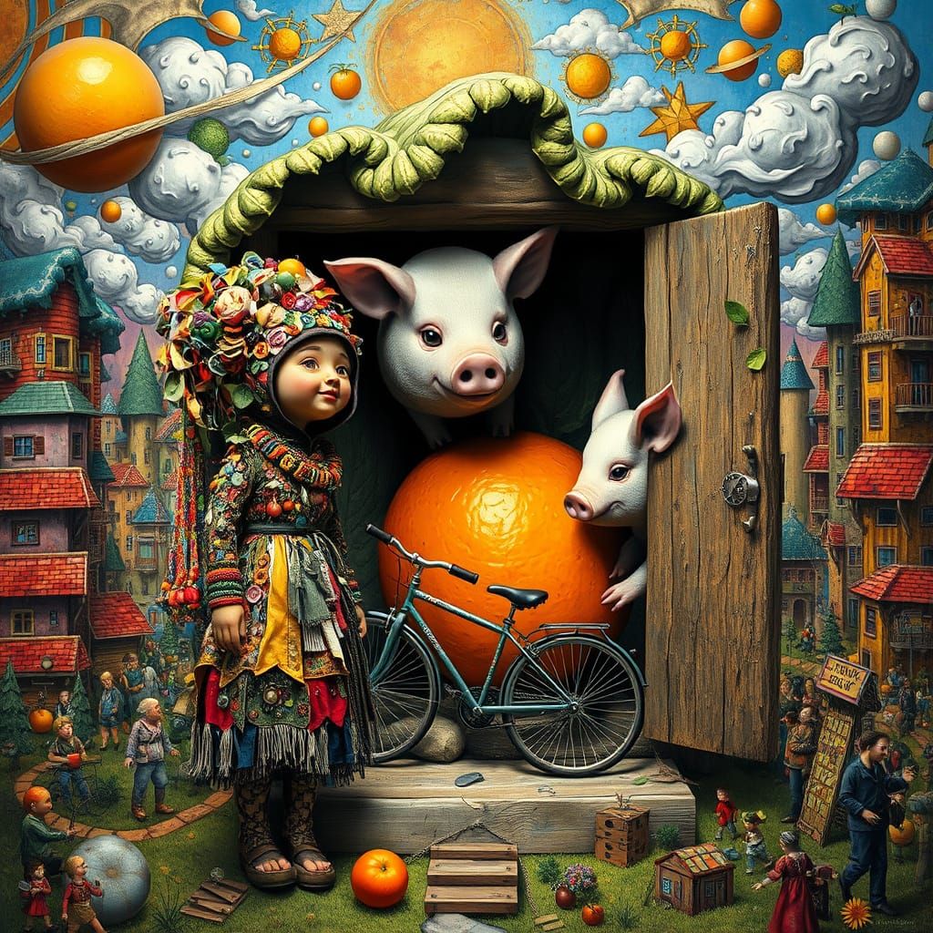 Giant Puppet Before Cabbage Box in Hundertwasser Style