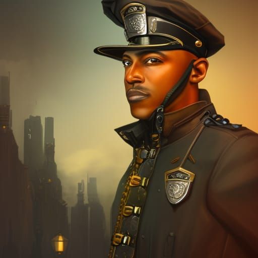 Steampunk Policeman in Detailed Matte Painting