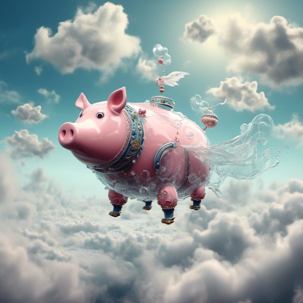 Robot Flying Pig in Clouds: Fluidity Style