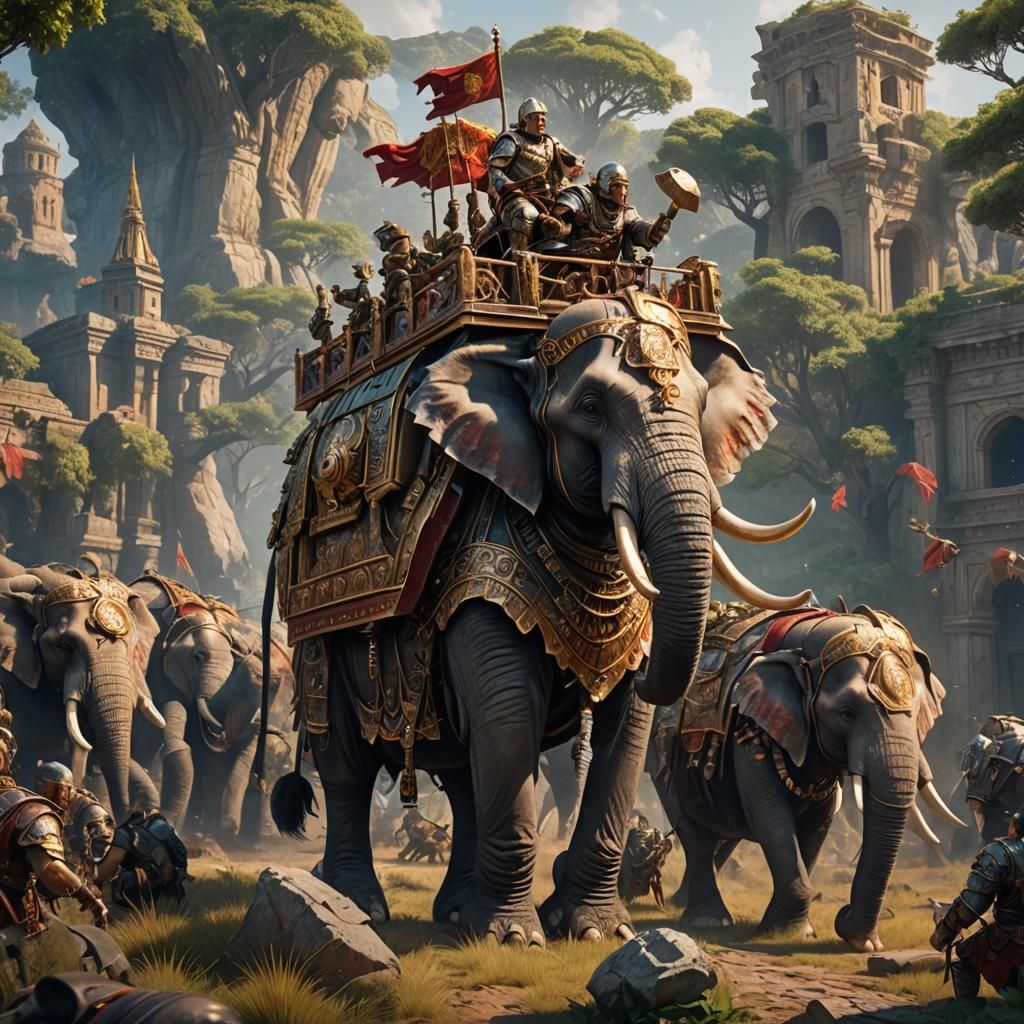 Armored War Elephant with Ballista in Fantasy Savannah