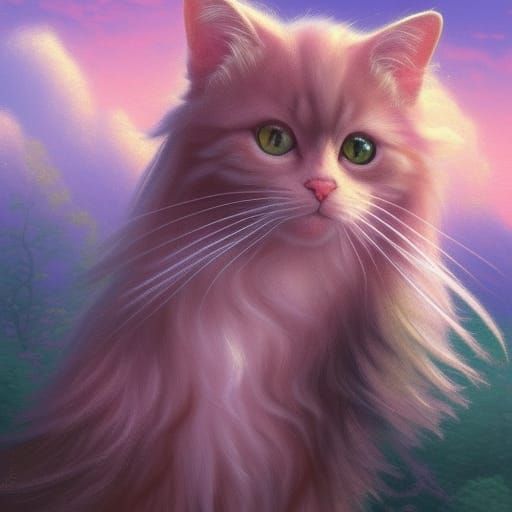 Pink Long Hair Cat in Ethereal Fantasy Style