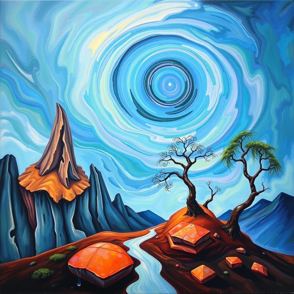 Surreal Landscape in Vibrant, Dreamlike Abstraction