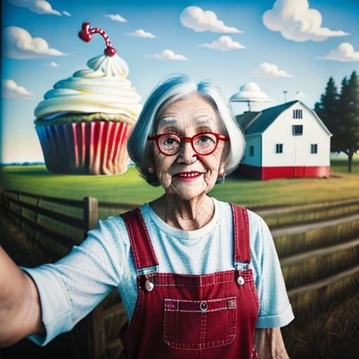 Surreal Selfie with Giant Cupcake Photo