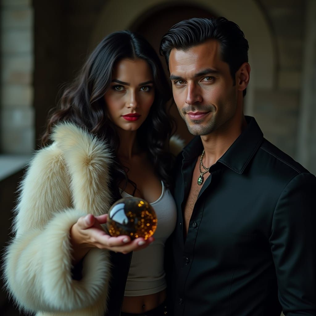 Mysterious Man with Crystal Ball in Castle Portrait