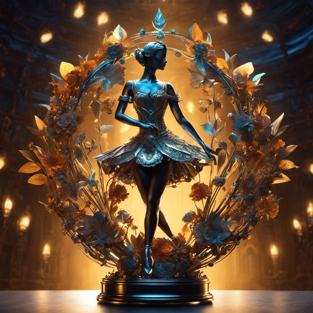 Steampunk Ballerina Trophy with Metal Flowers