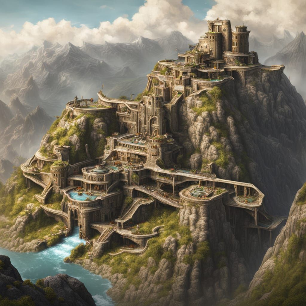 Sustainable Solarpunk Mountain Citadel