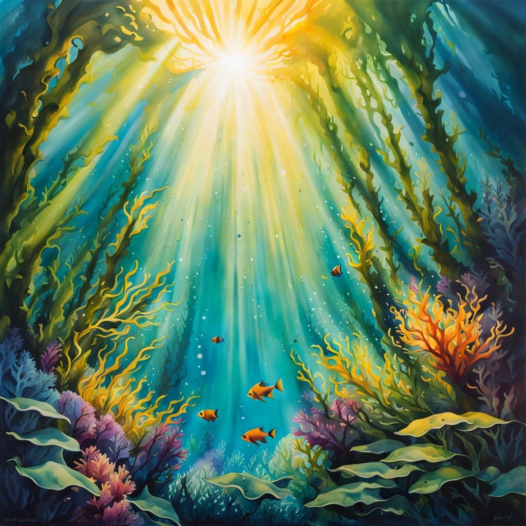 Underwater Kelp Forest: Realistic Watercolour Graffiti Art