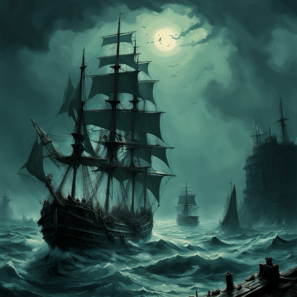 Mysterious Underwater Shipwreck in Dark Blue Depths