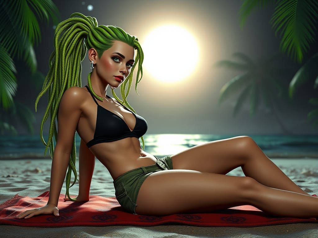 Biker Woman with Dreadlocks on Jungle Beach