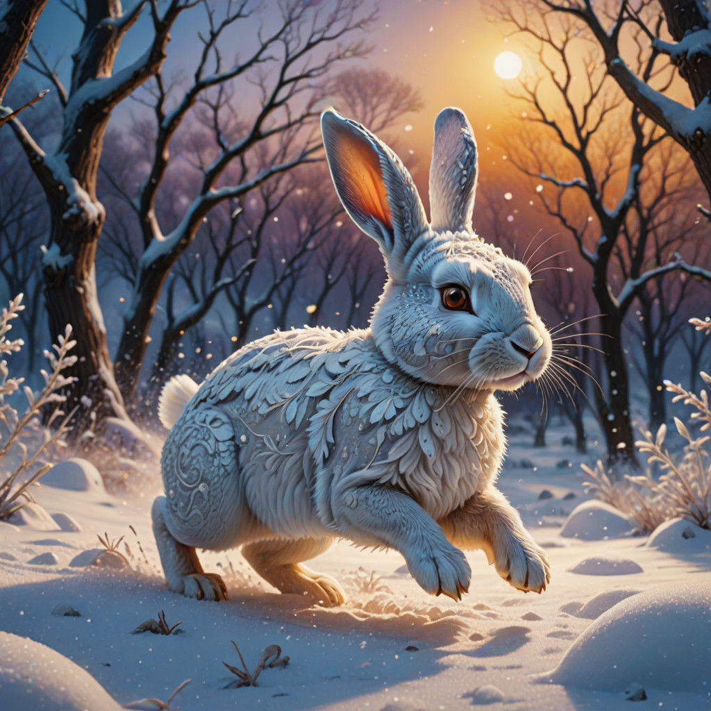 Whimsical Fantasy Snow Scene in Pastel Hues