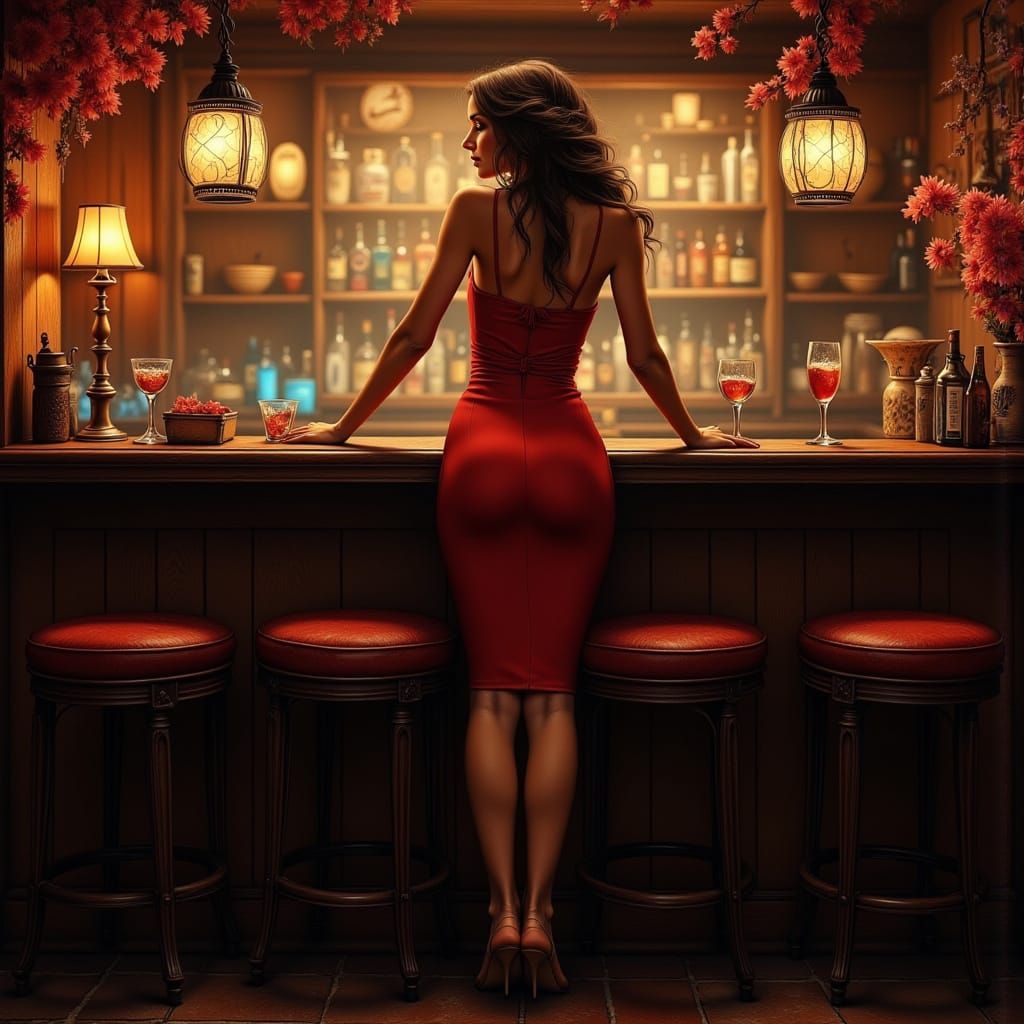 Elegant Woman Dancing in Dimly Lit Bar