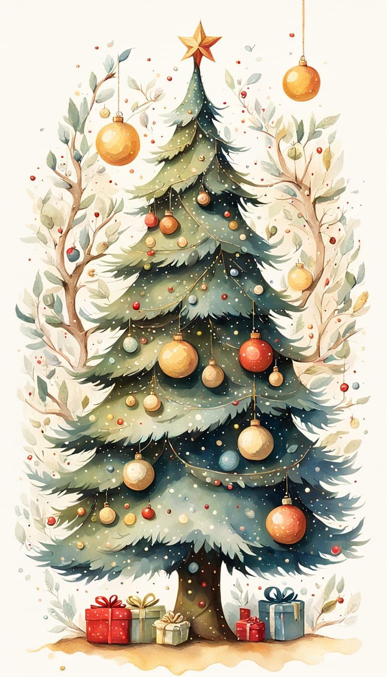 Whimsical Christmas Tree Smiles with Joy in Classic Children...