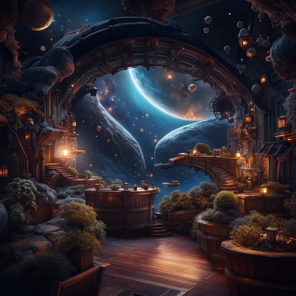 Coffee Shop in Space made of stars