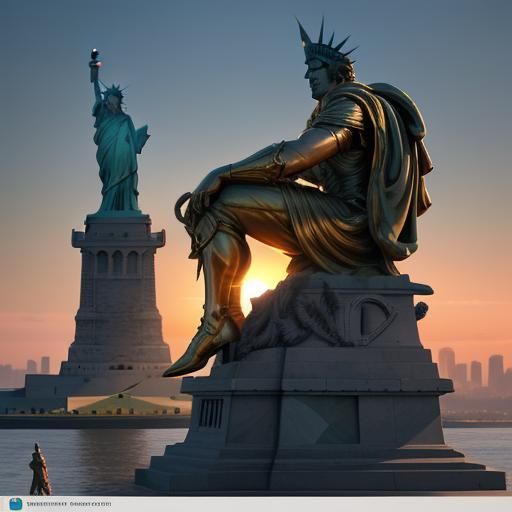 Superman Kisses the Statue of Liberty at Sunset