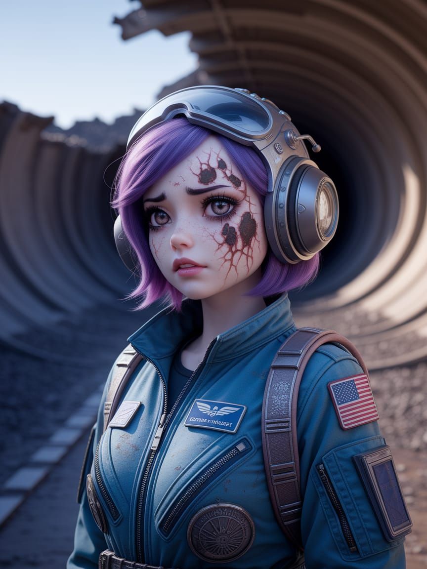 Anime Pilot in Damaged Flight Suit, Photorealistic Rendering