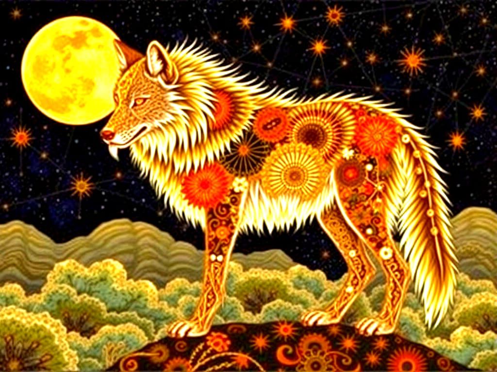 Surreal Indigenous Wolf in Dreamlike Network