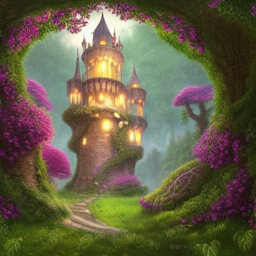 Idyllic Fairy Tale Palace with Rose Hedges