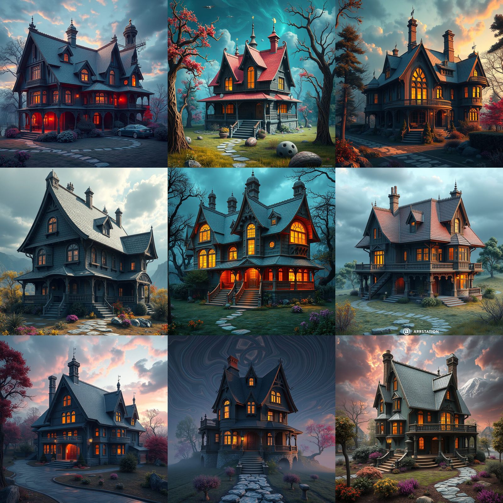 Fantastical House with Optical Illusions in Detailed Matte P...