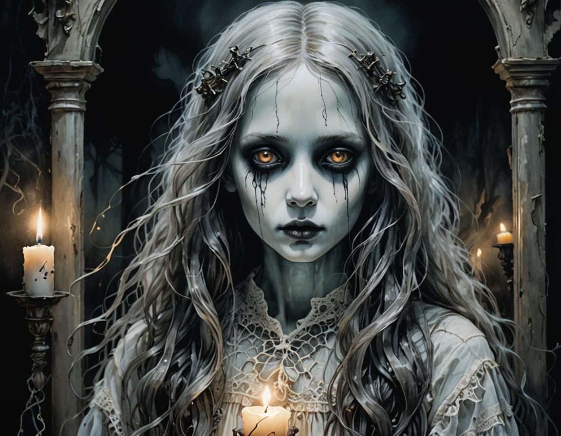 Ethereal Ghost Portrait in Dark Fantasy Ink Art