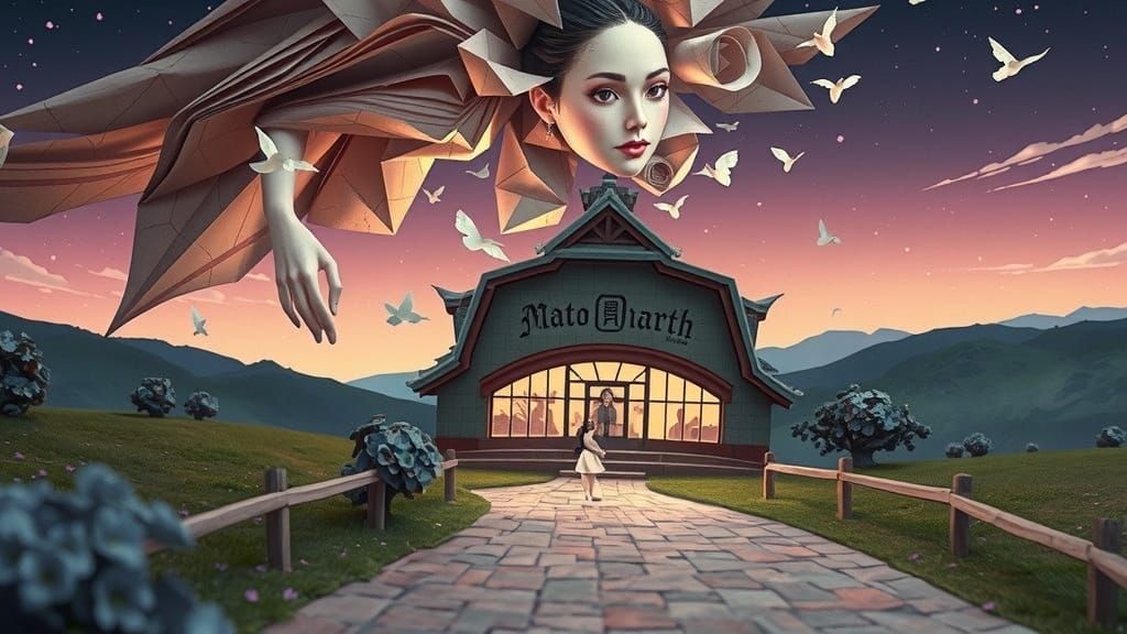 Ethereal Origami Goddess in Whimsical Surrealism Style