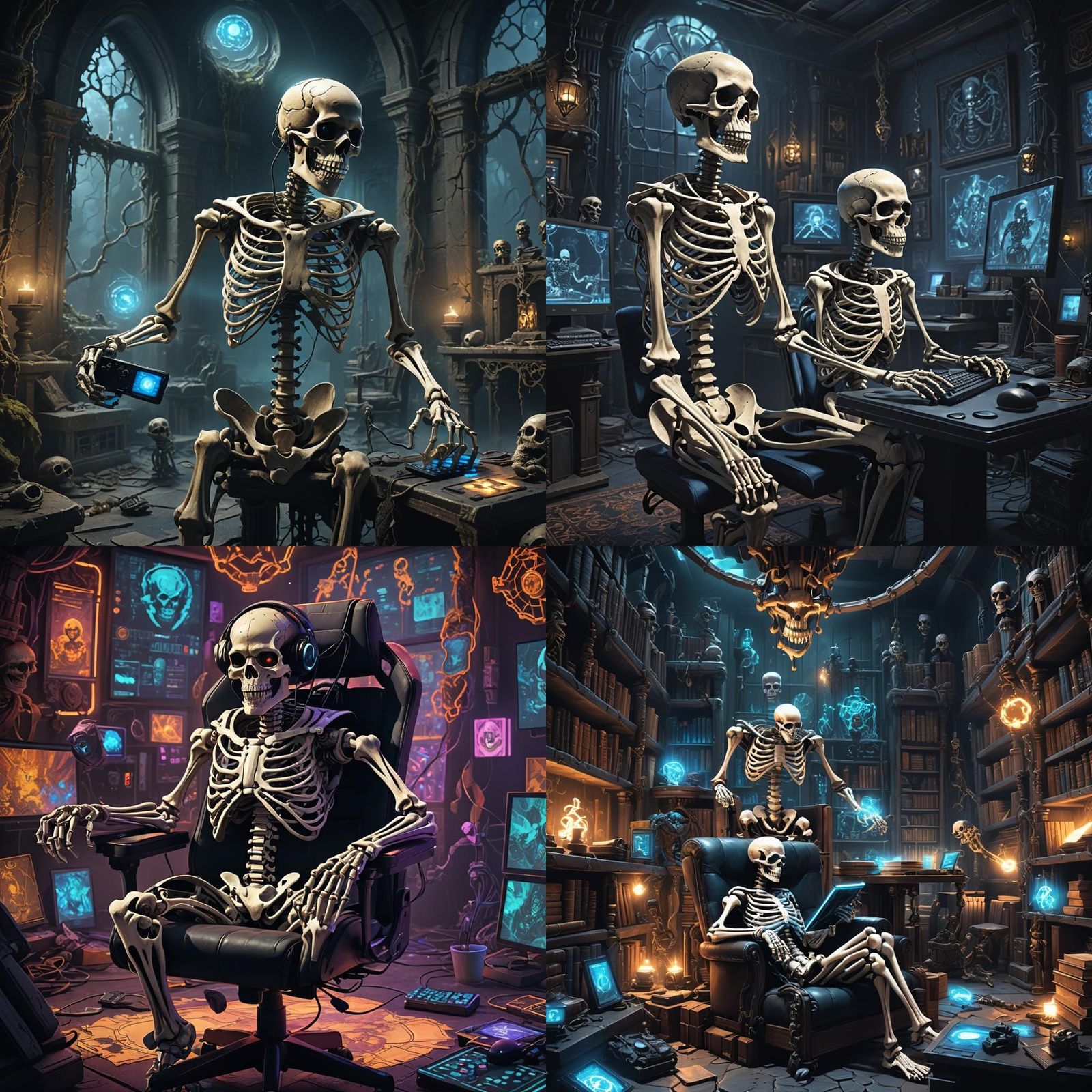 Gamer Skeleton in Detailed Matte Painting