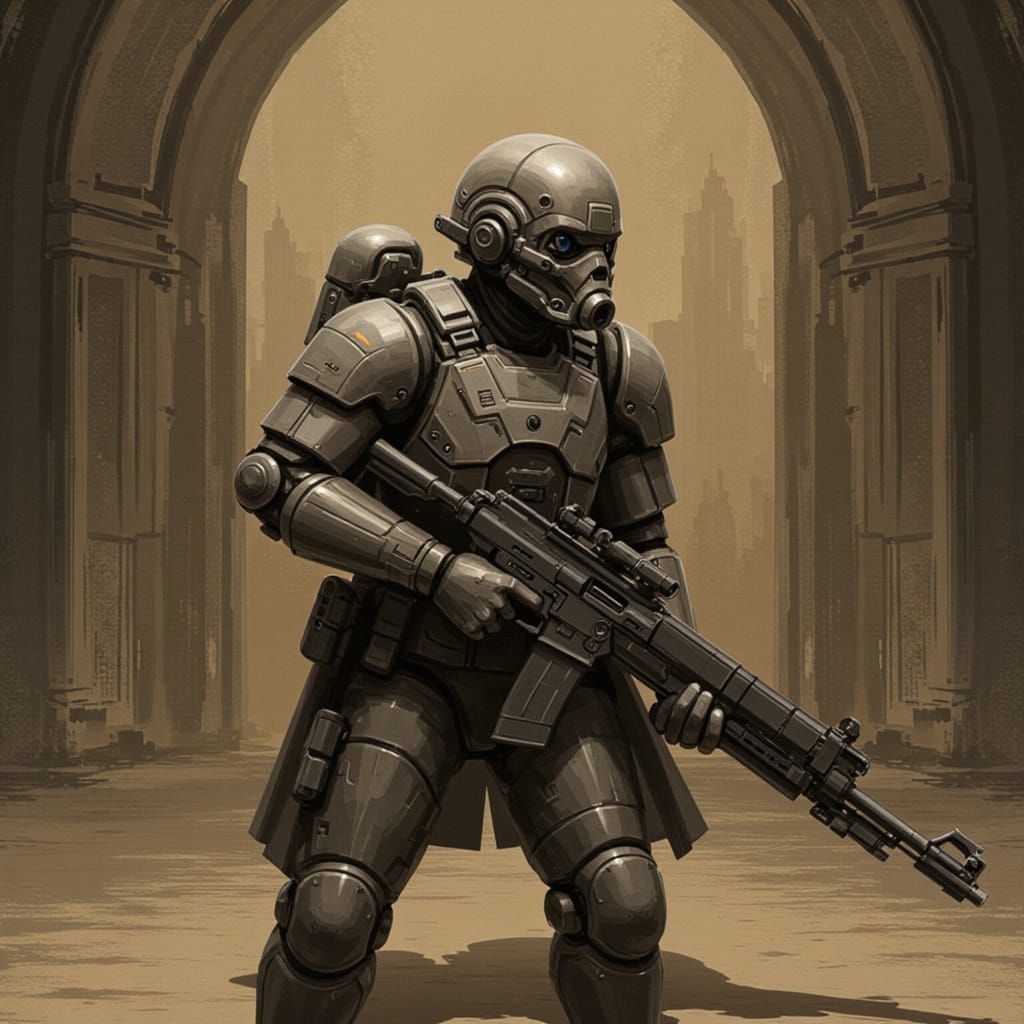 Steampunk Lego Creation in Sepia Ink Style