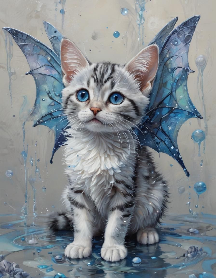 Winged Kitten in Underwater Graffiti Art Scene