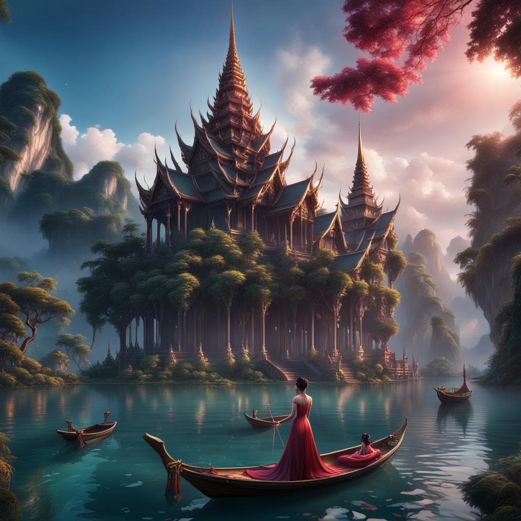 Thai Romance: A Detailed Matte Painting in Deep Color