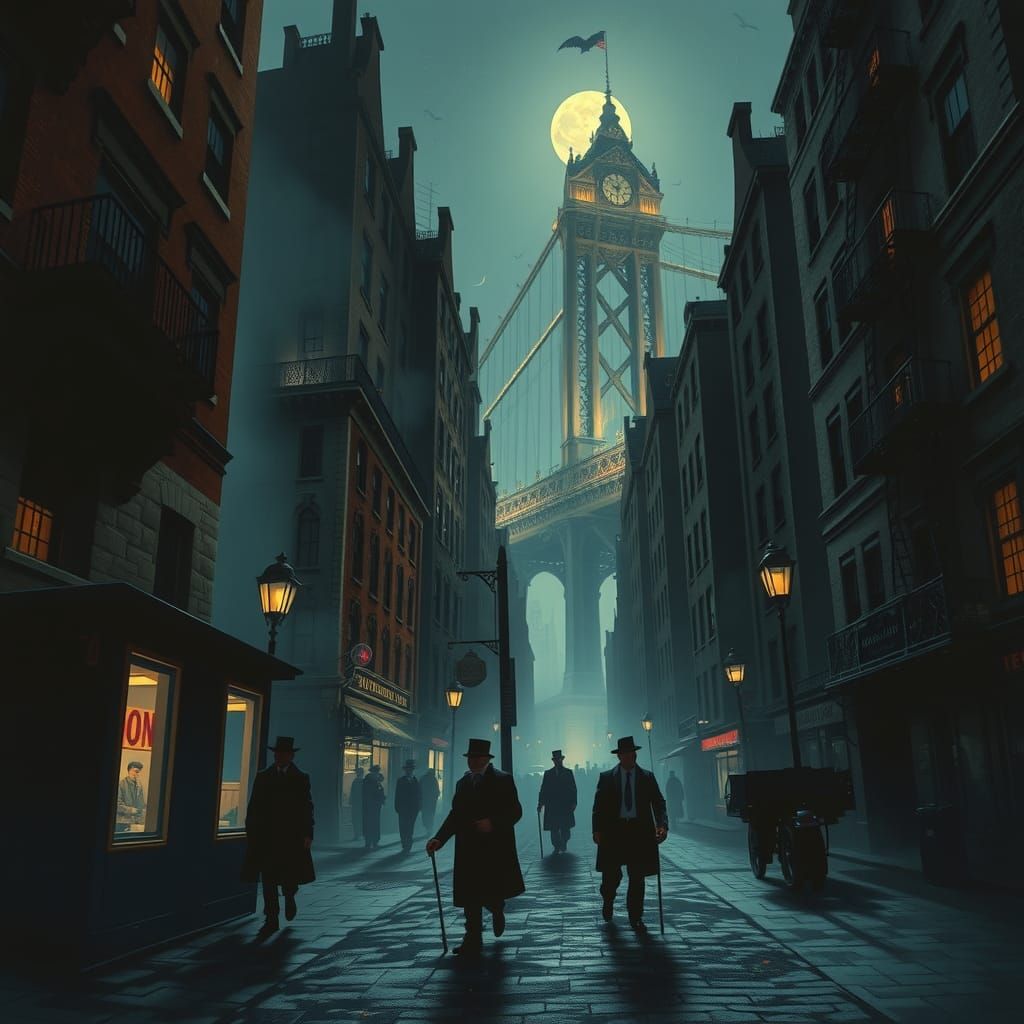 Eerie Shadowy Night in Old New York