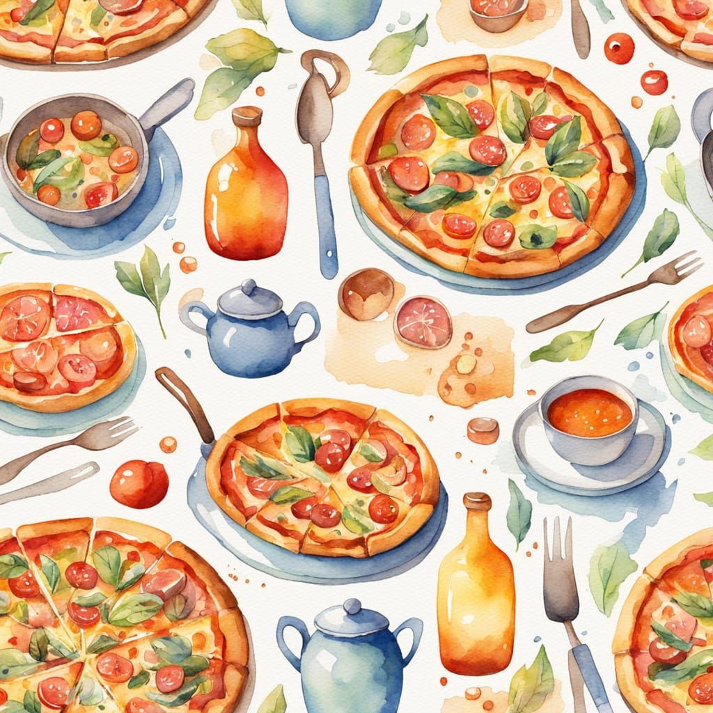 Miniature Chefs Cook Pizza: Watercolor Children's Illustrati...