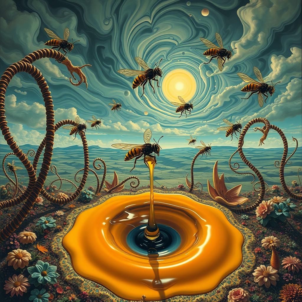 Surreal Landscape with Mechanical Wasps, Salvador Dali Style