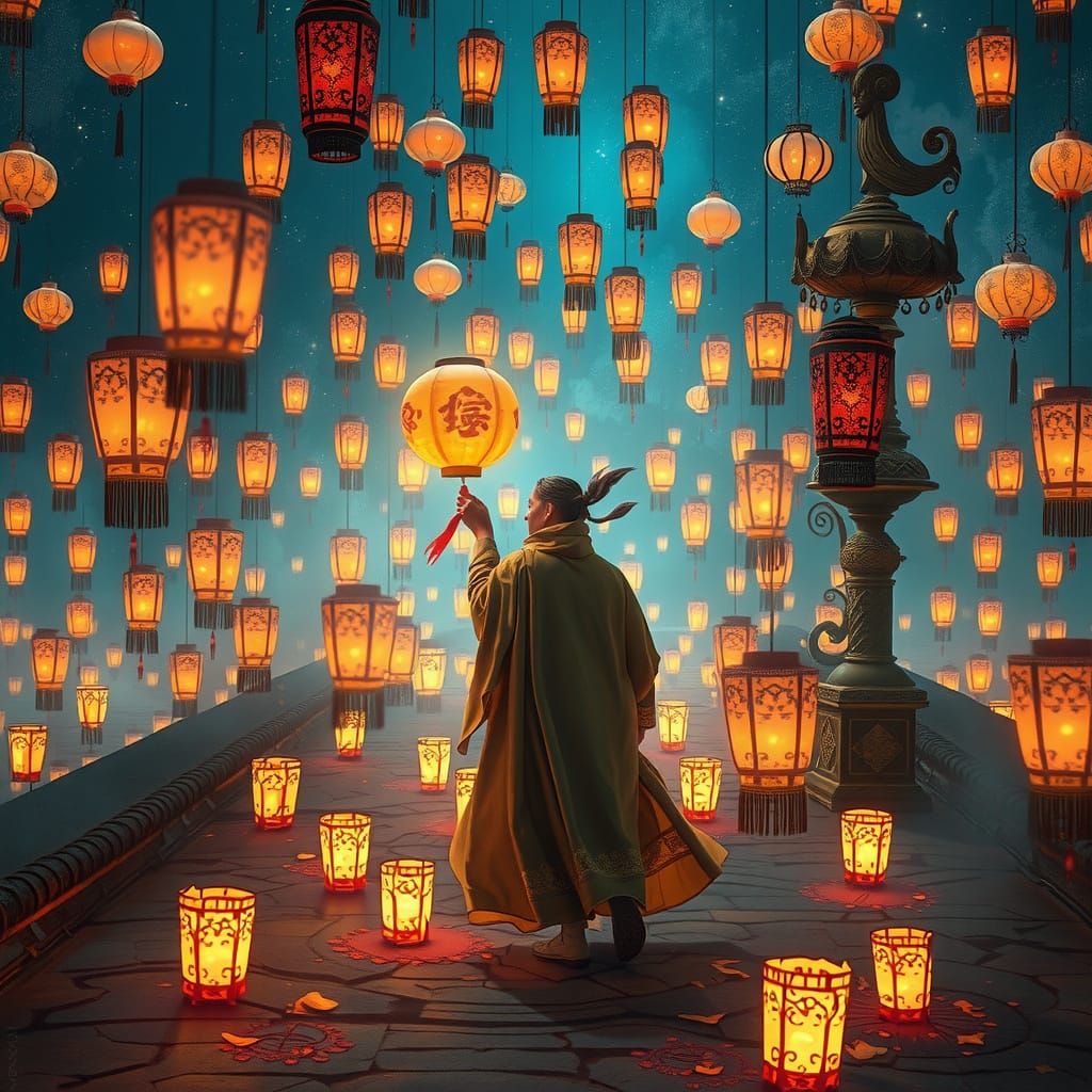 Traveler Projecting Universes with Magical Lantern