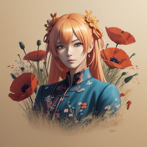 Anime Character Holds Vibrant Poppy Hang Tag in Golden Hour ...