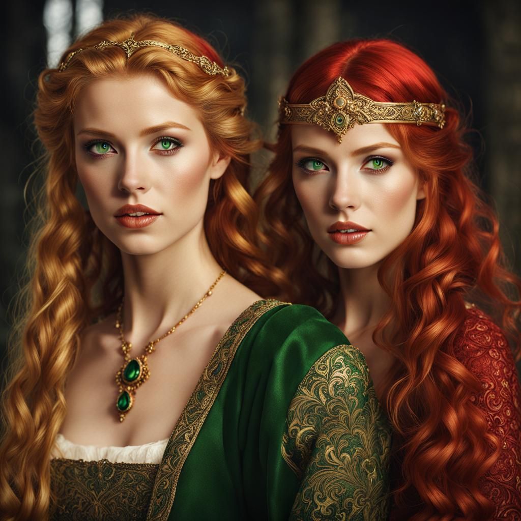 Medieval Woman with Red Hair and Gold Dress