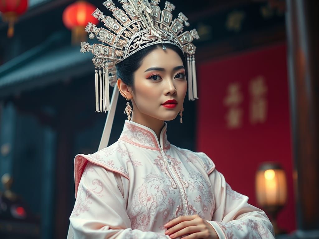 Regal White Queen in Chinese Attire