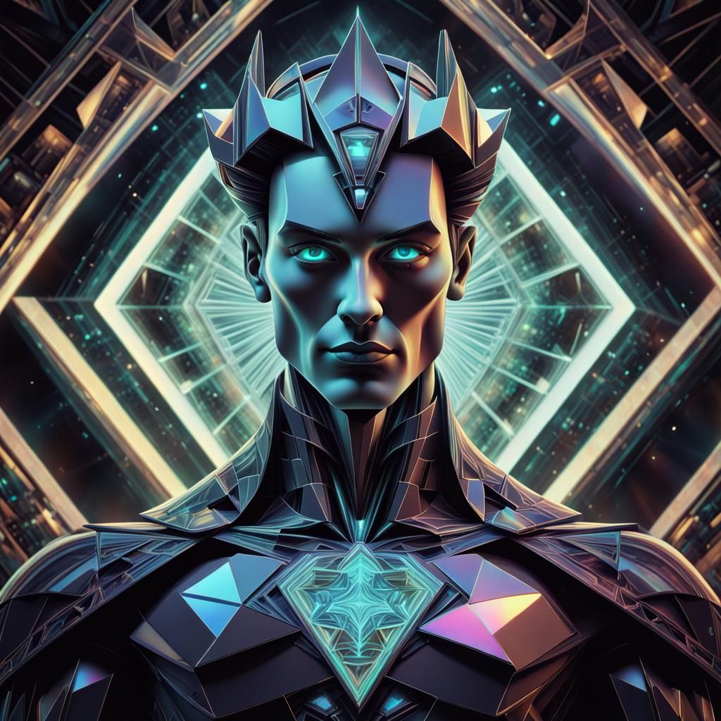 A gothic holographic glowing portrait of an imaginary superh...