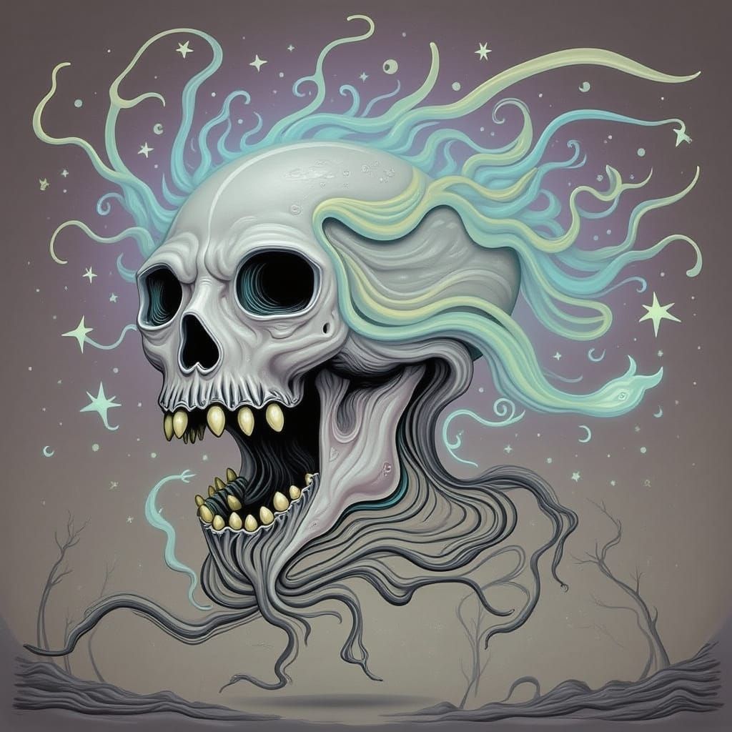 Glowing Alien Skull Lord in a Neon Moonlit Scene