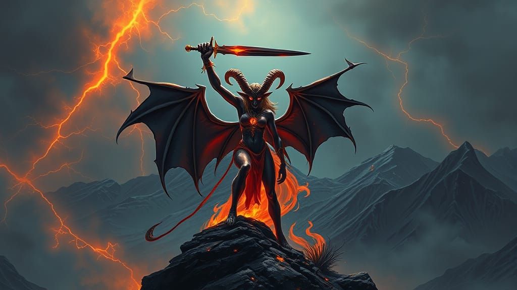 Fiery Demon Queen on Mountain Peak