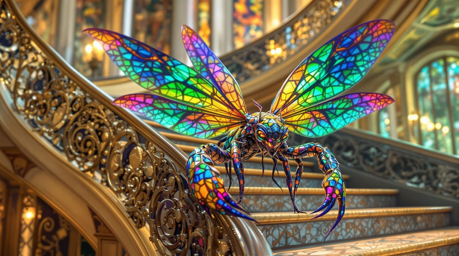 Dragonfly Scorpion Hybrid in Opulent Art Deco Setting