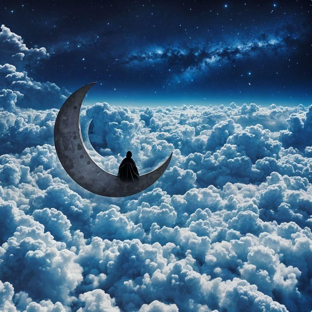 Person Sitting on a Crescent Moon