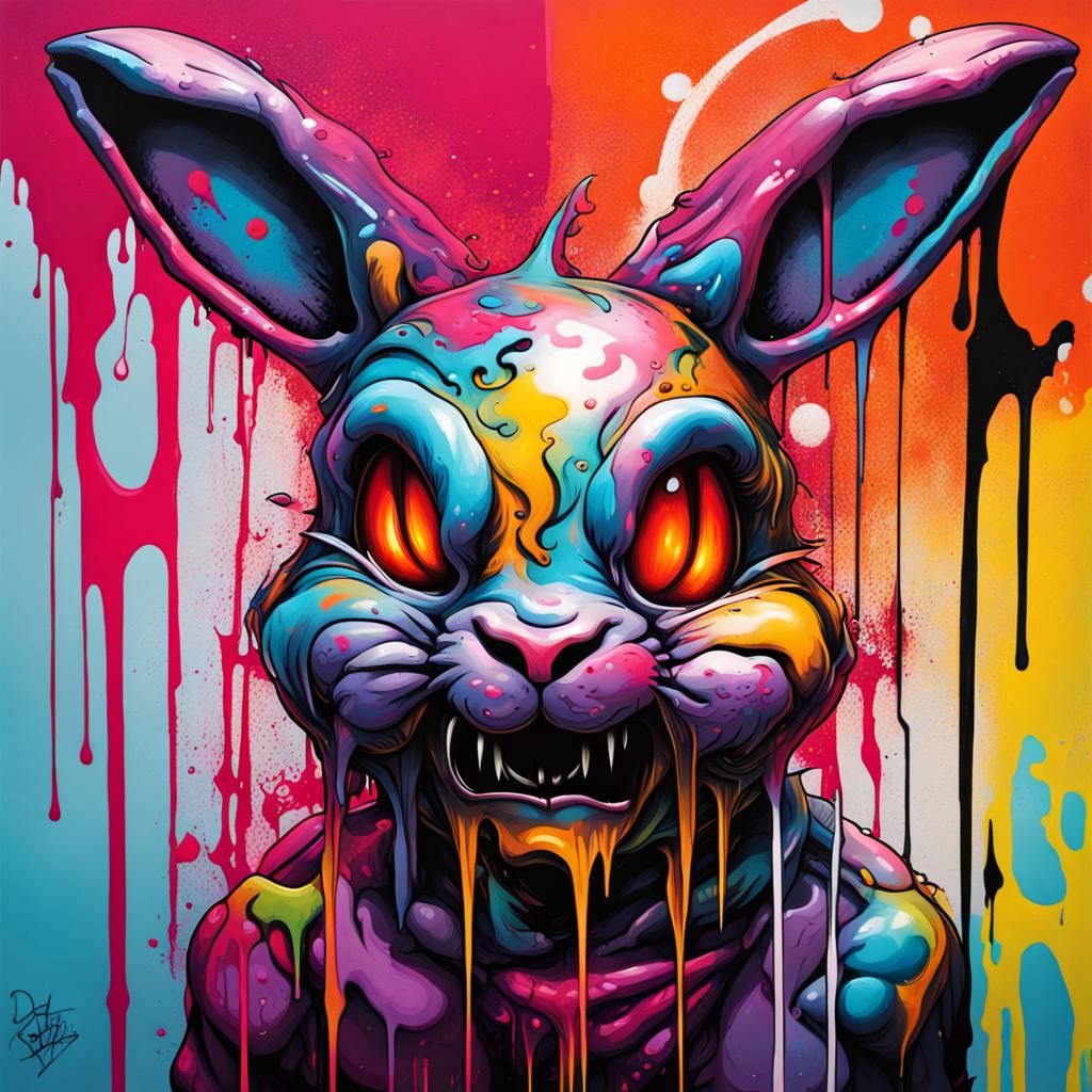 Graffiti Art Demon Bunny in Street Art Style