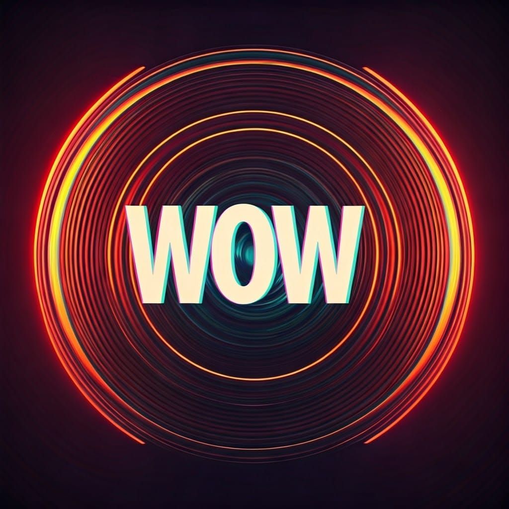 Vibrant 3D Pop-Art "WOW" with Glitch Effects