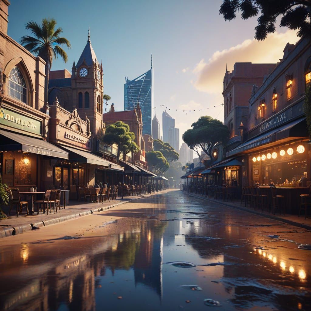 Perth Street Scene Matte Painting with Fantastical Colors