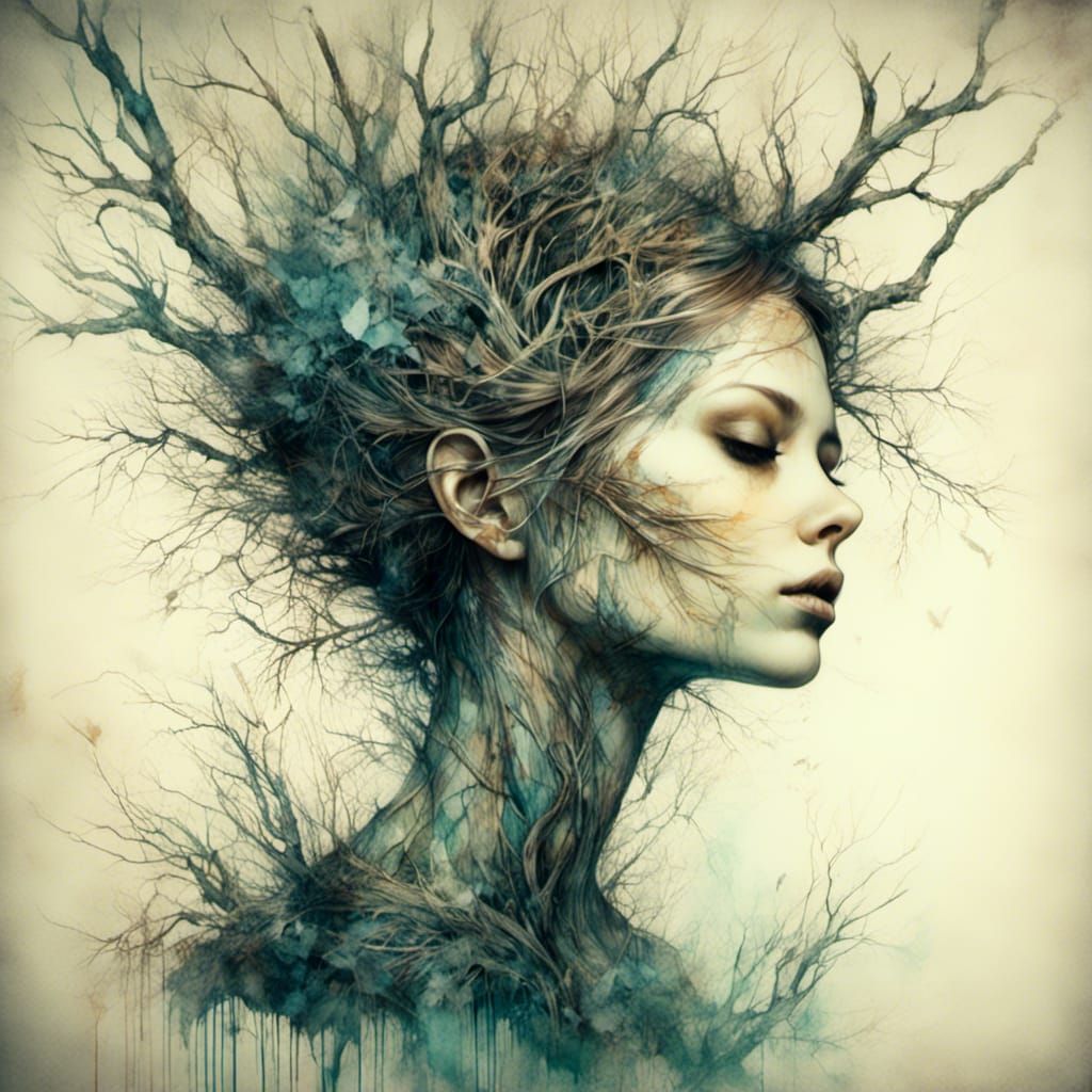 Winter Tree of Life in Macabre Pyrography Style