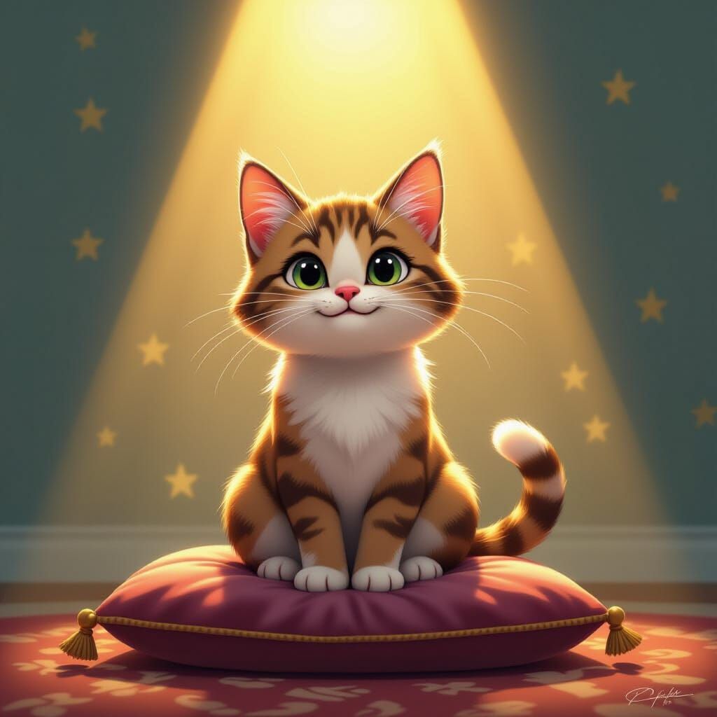 Mischievous Cat on Velvet Cushion Spotlight