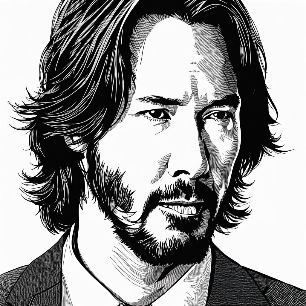 Intricate Line Art Portrait of Keanu Reeves