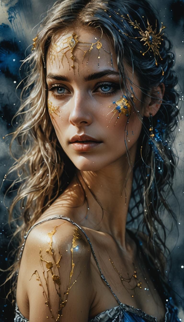 Silver and Gold Ink Portrait as Digital Art