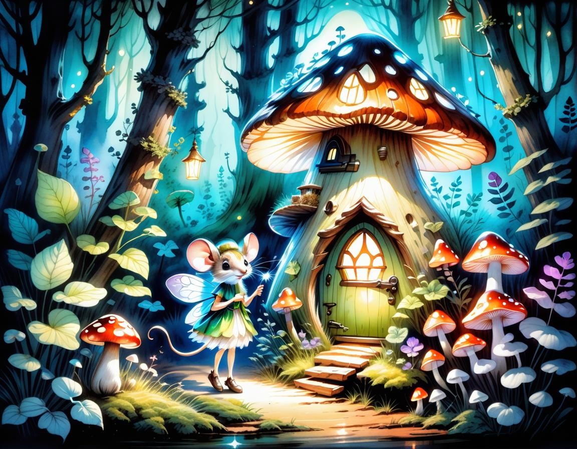 Fairy Visits Mouse in Enchanted Forest House