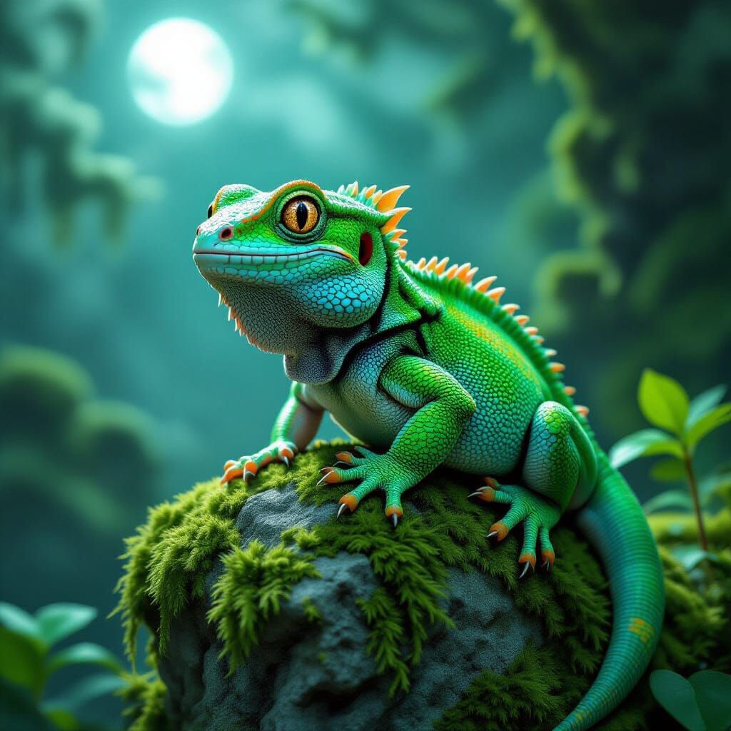 Gargoyle Gecko in Mystical Moonlight Environment