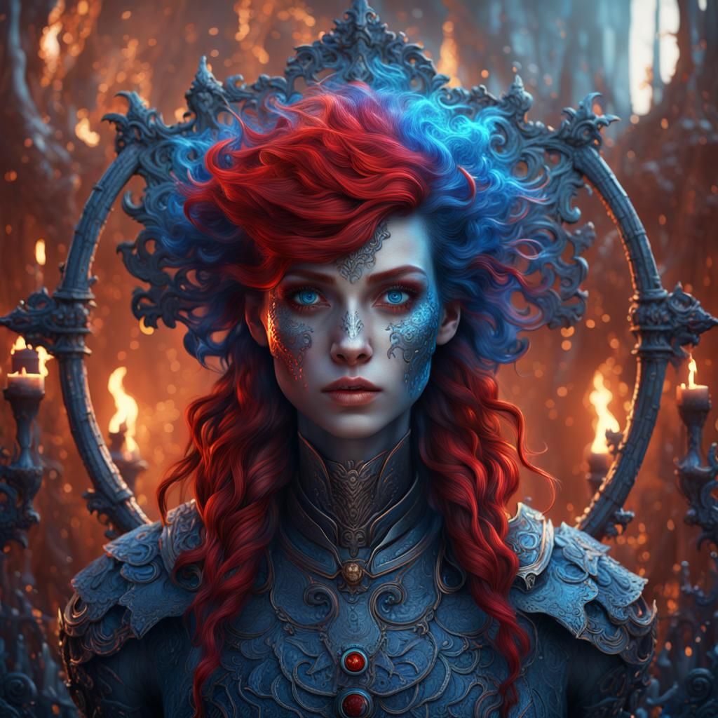 Face in Mirror: Red Hair, Blue Eyes, 3D Render
